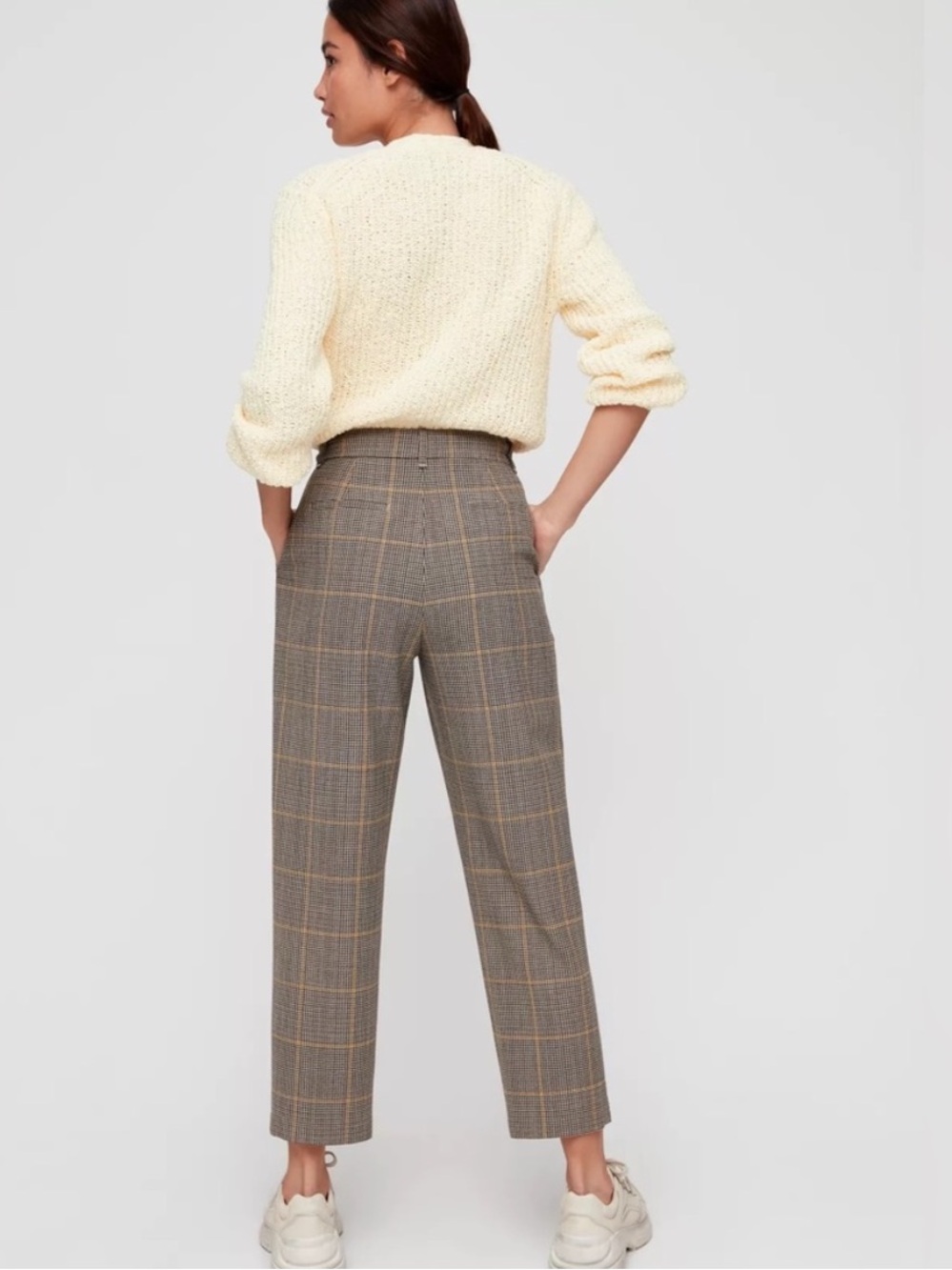 Little Moon Plaid Ankle Cropped Trousers in Brown and Tan - Picture 12 of 13